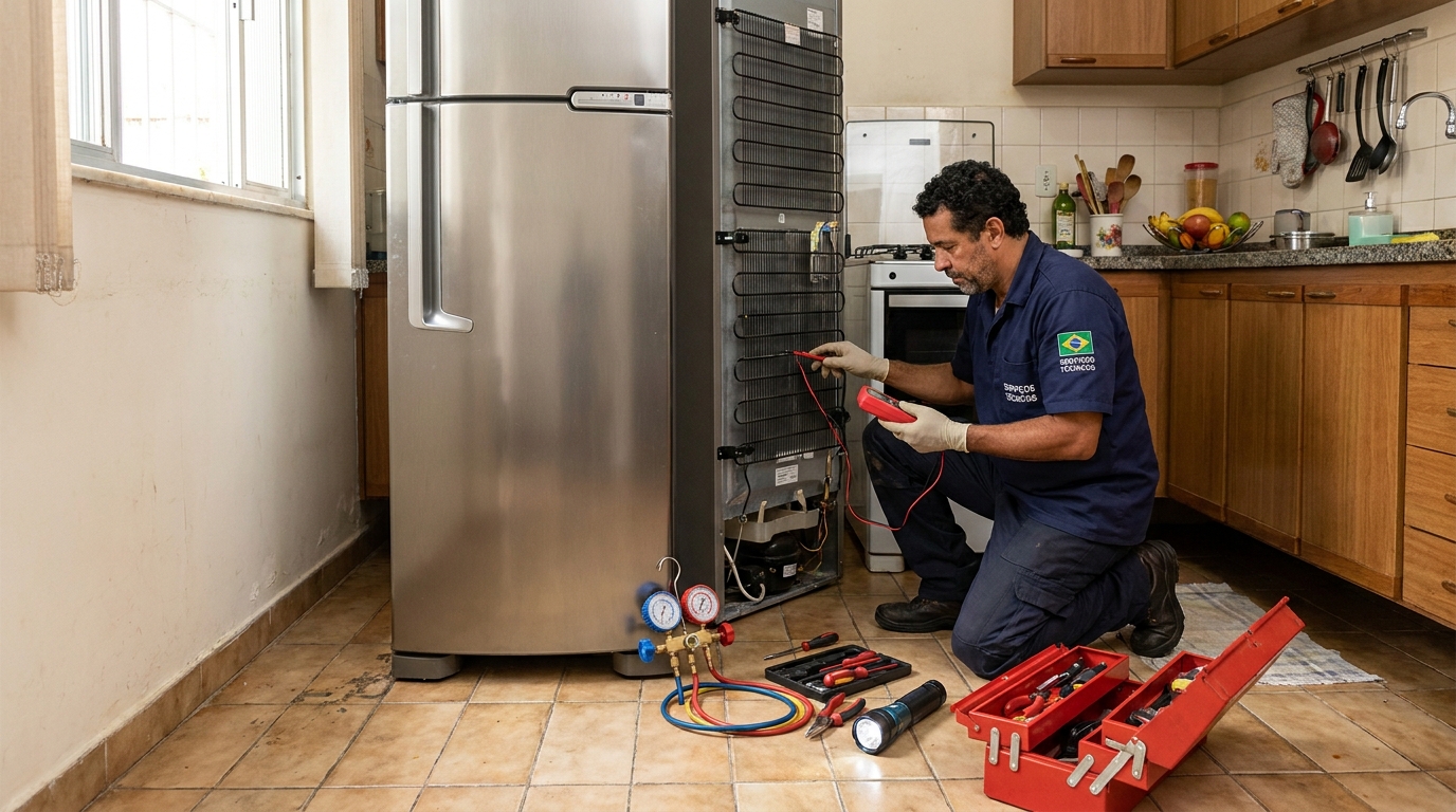 Técnico de conserto de geladeira em residência em Americana‑SP